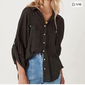 Spell Black Sheer Button-Down Shirt